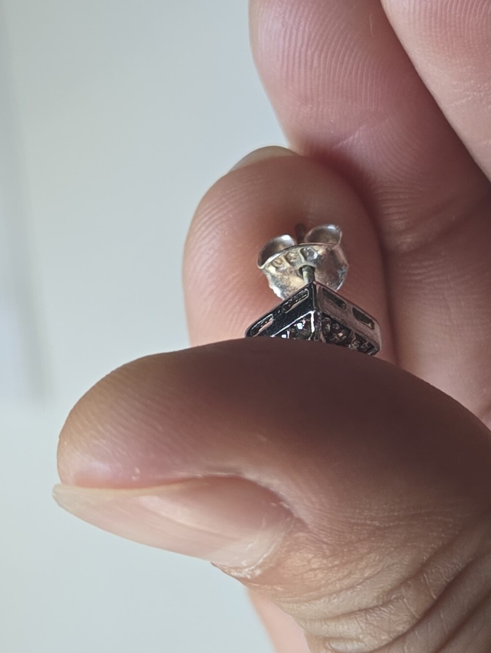 Sterling Princess Cut Stud Earrings - Picture 4 of 4